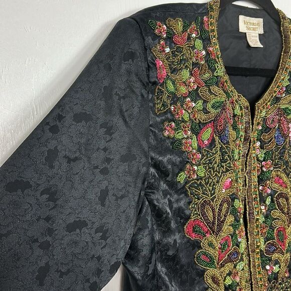 Victoria’s Secret Vintage Satin Floral Beaded Cropped Jacket Size M/L - Picture 2 of 8